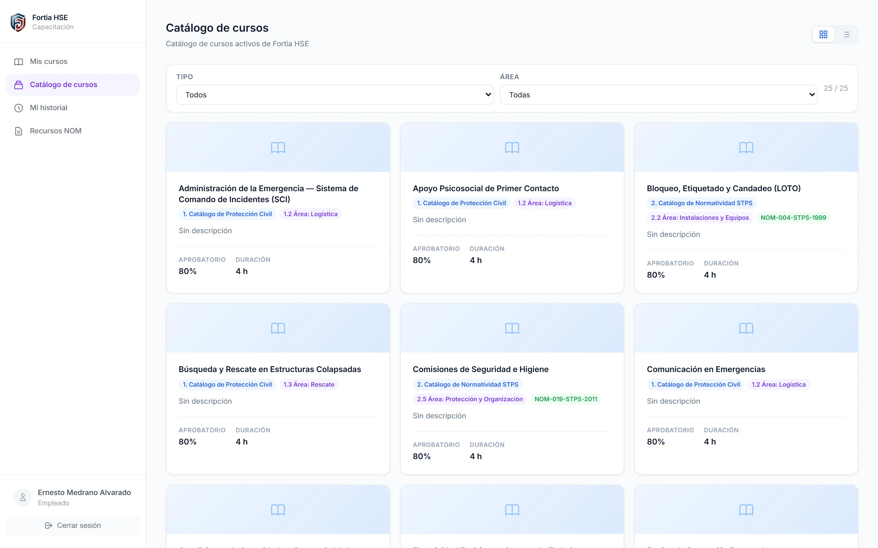 Catálogo de cursos del empleado