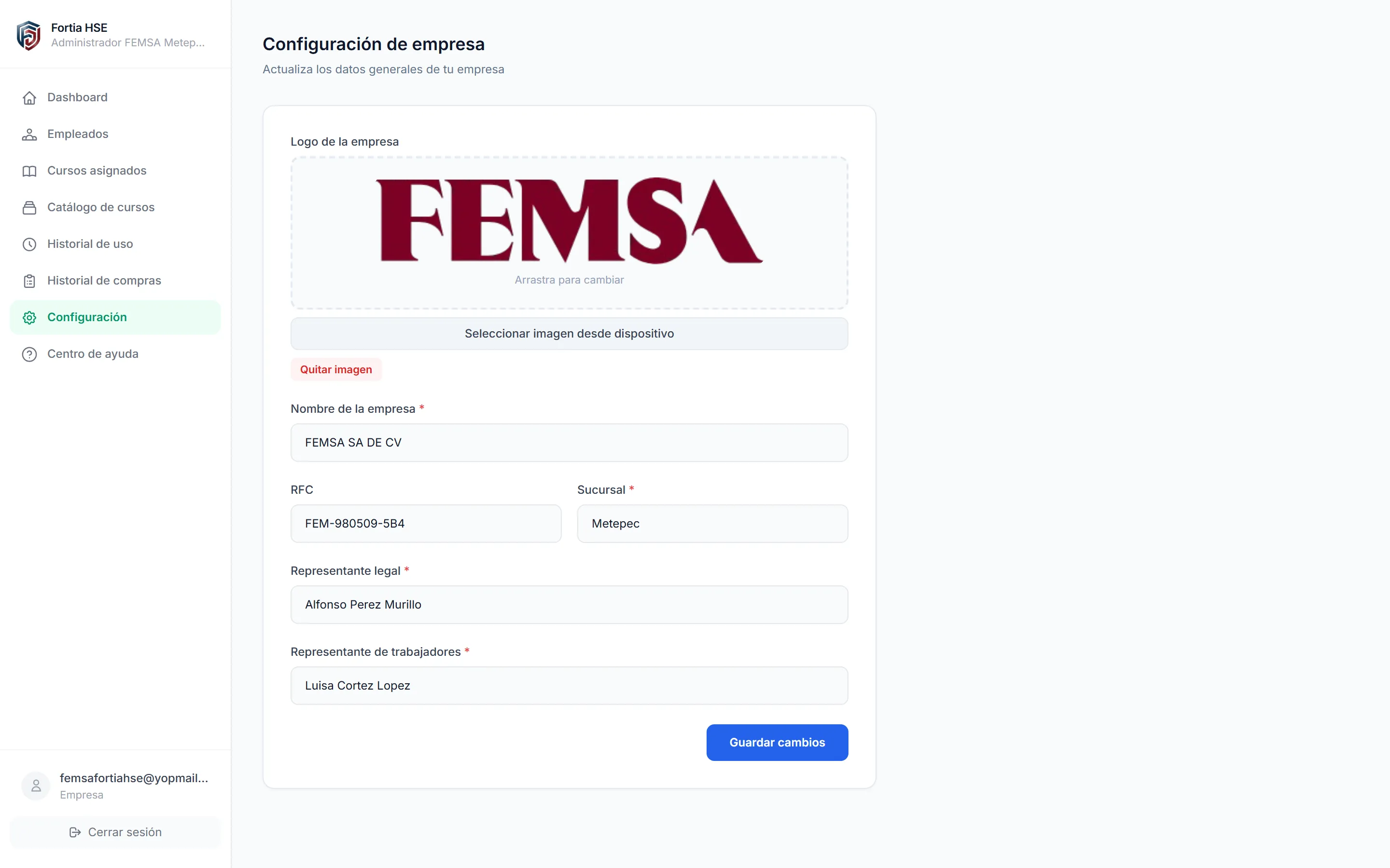 Configuración de la empresa