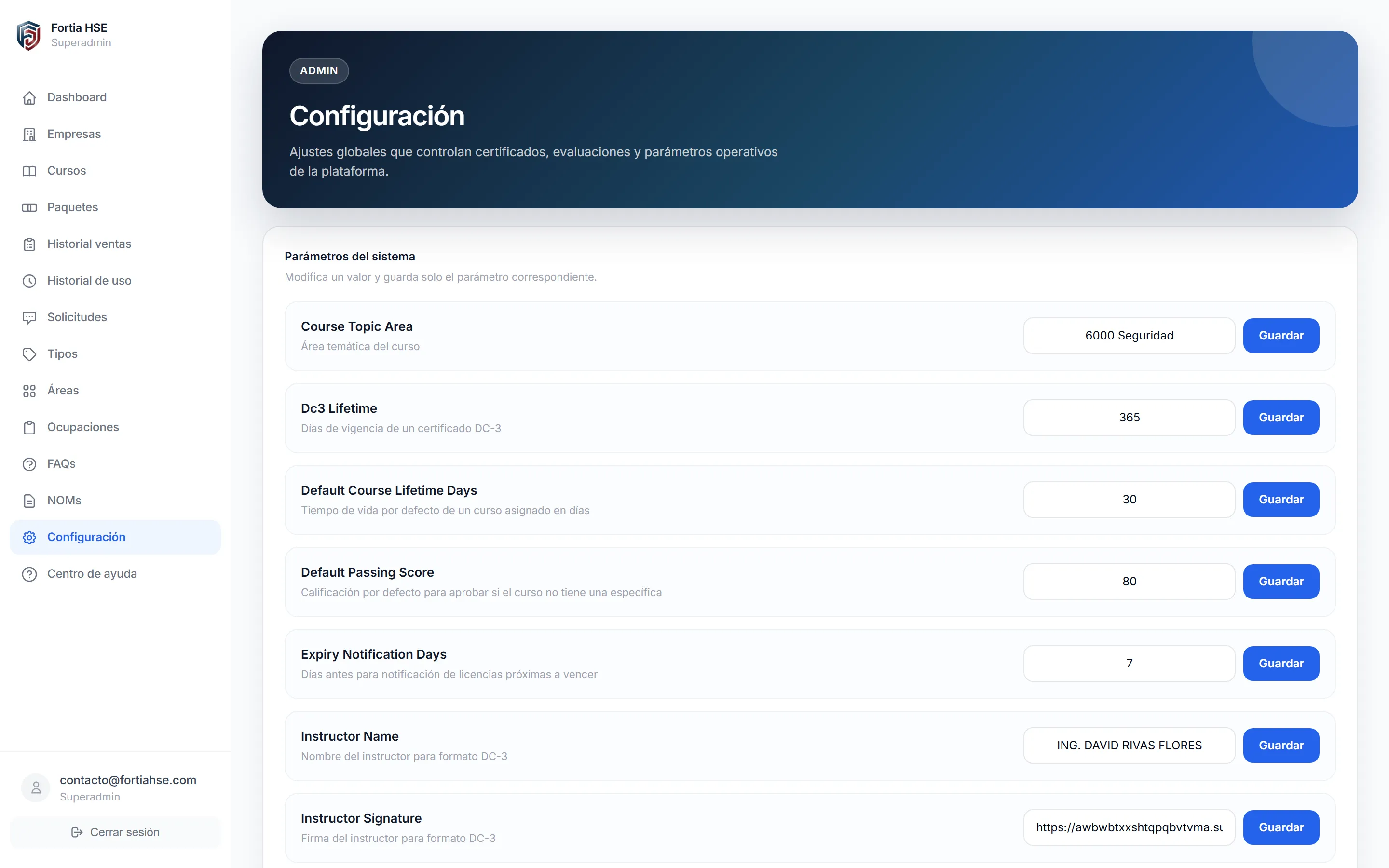 Configuración del sistema