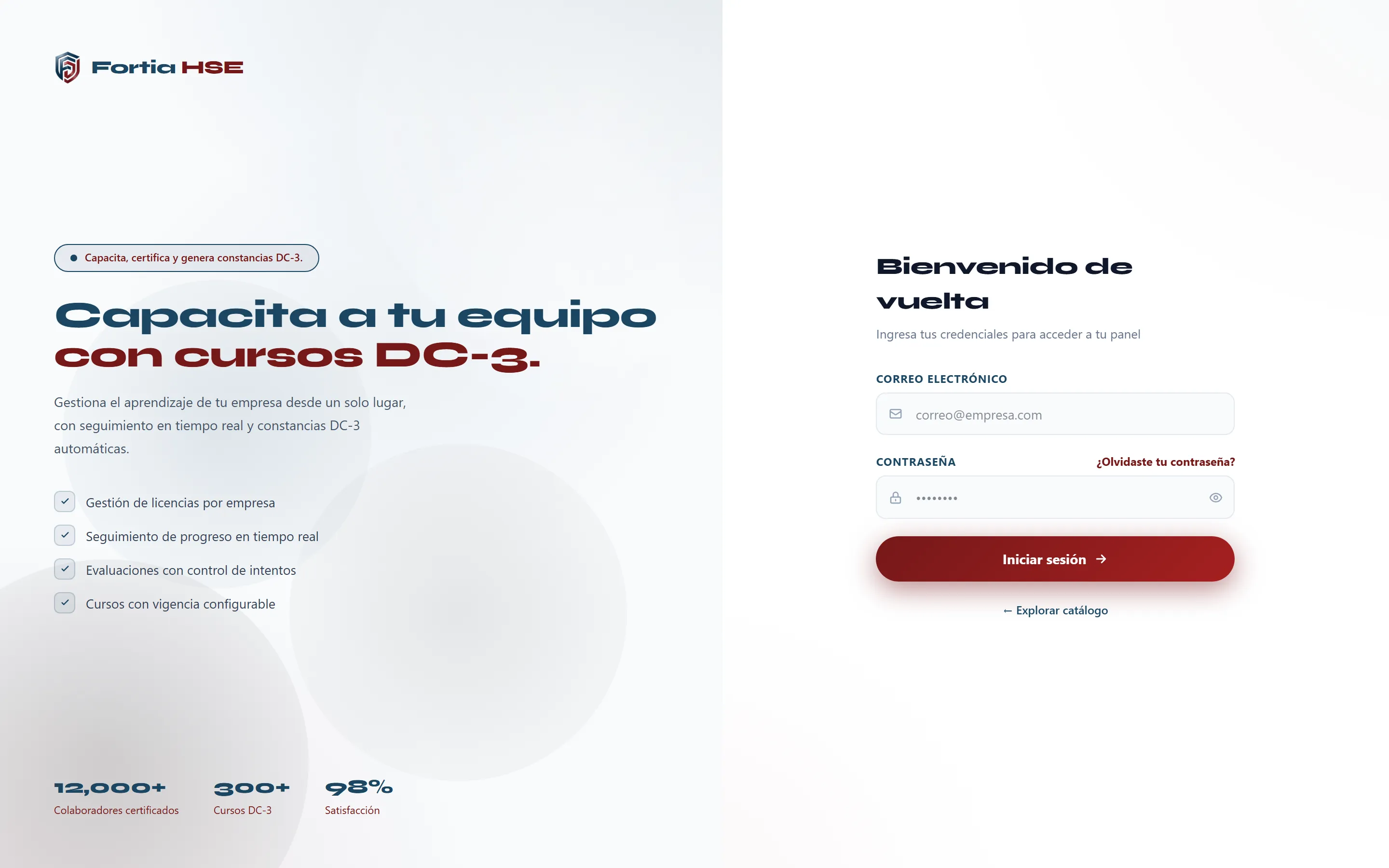 Pantalla de inicio de sesión